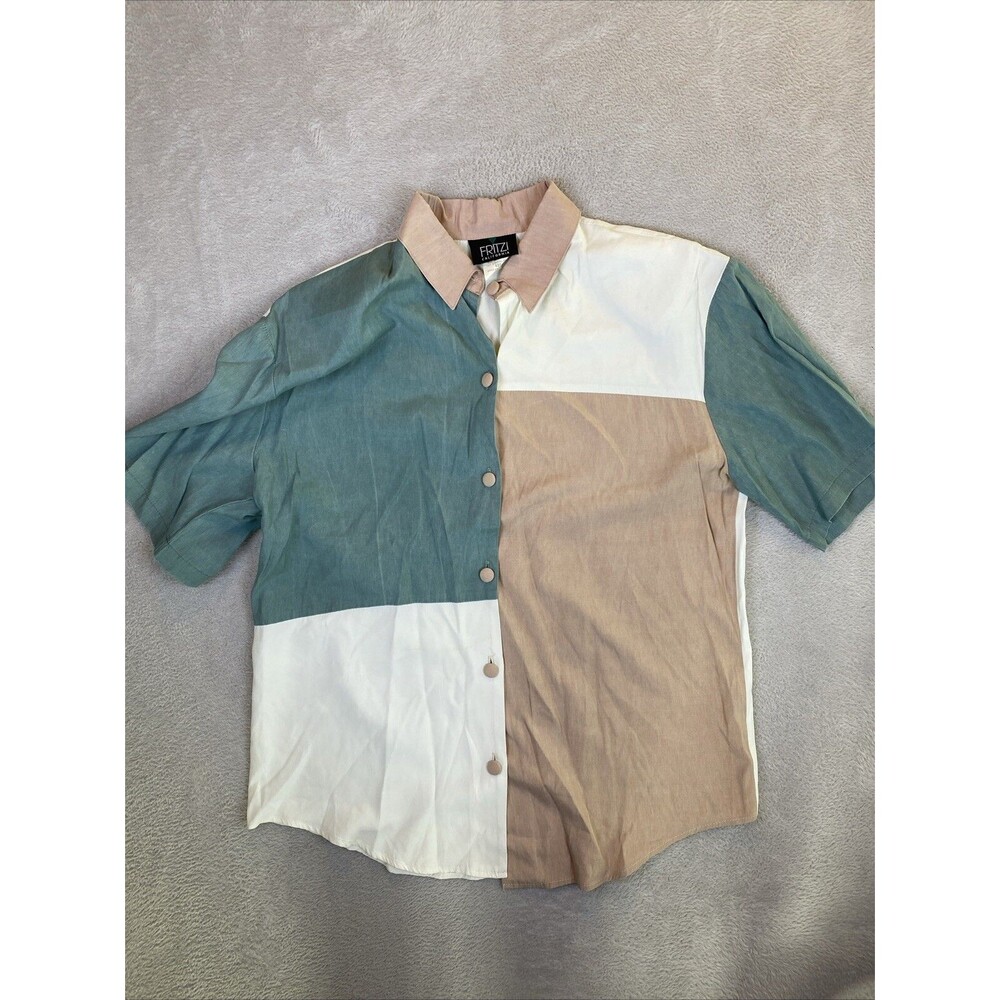 Vintage Fritzi California Button Shirt Top Women's 12T Color Block 80's Short Sl